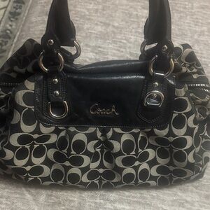 Coach Black and Cream Signature Canvas Shoulder Bag
